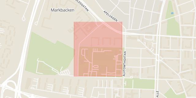 Karta som med röd fyrkant ramar in Lertagsgatan, Örebro, Örebro län