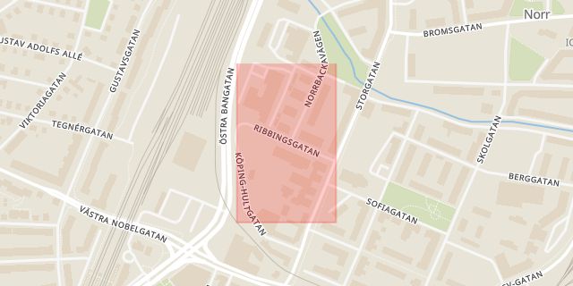 Karta som med röd fyrkant ramar in Ribbingsgatan, Örebro, Örebro län