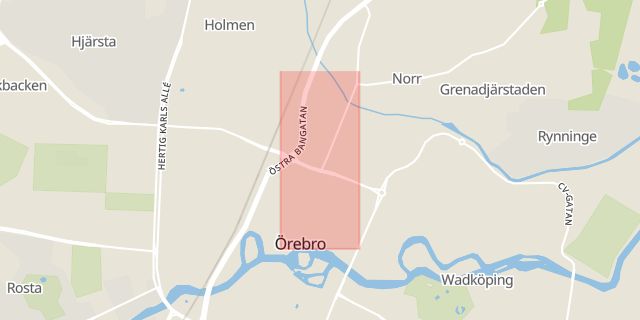 Karta som med röd fyrkant ramar in Storgatan, Örebro, Örebro län