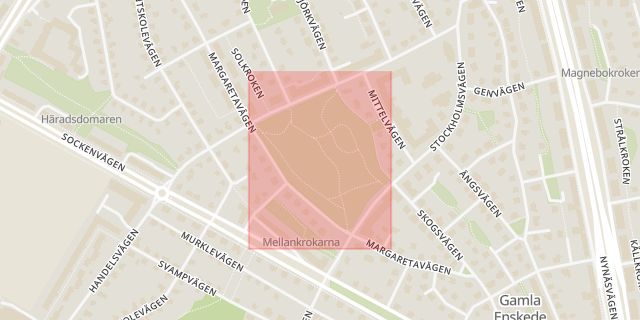 Karta som med röd fyrkant ramar in Margaretaparken, Stockholm, Stockholms län