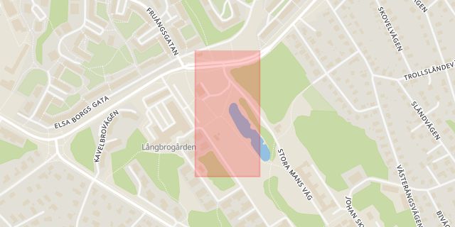 Karta som med röd fyrkant ramar in Långbro, Promenaden, Stockholm, Stockholms län