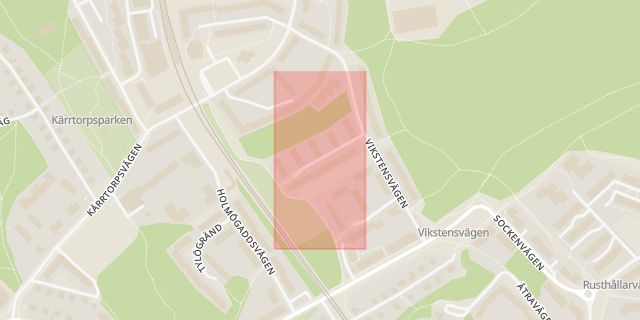 Karta som med röd fyrkant ramar in Eggegrundsvägen, Kärrtorp, Stockholm, Stockholms län