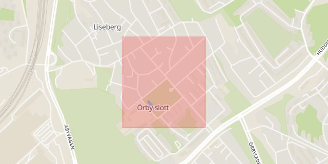 Karta som med röd fyrkant ramar in Gripsholmsvägen, Örby Slott, Stockholm, Stockholms län