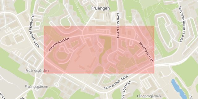 Karta som med röd fyrkant ramar in Fruängsgatan, Fruängen, Stockholm, Stockholms län