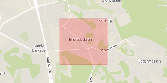 Karta som med röd fyrkant ramar in Enskededalen, Stockholm, Stockholms län