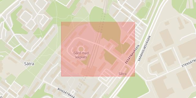 Karta som med röd fyrkant ramar in Kungssätravägen, Stockholm, Stockholms län