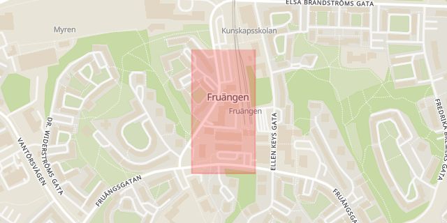 Karta som med röd fyrkant ramar in Fruängen, Fruängstorget, Stockholm, Stockholms län