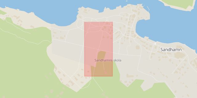 Karta som med röd fyrkant ramar in Sandön, Värmdö, Stockholms län
