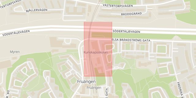 Karta som med röd fyrkant ramar in Fruängen, Kunskapsskolan, Stockholm, Stockholms län