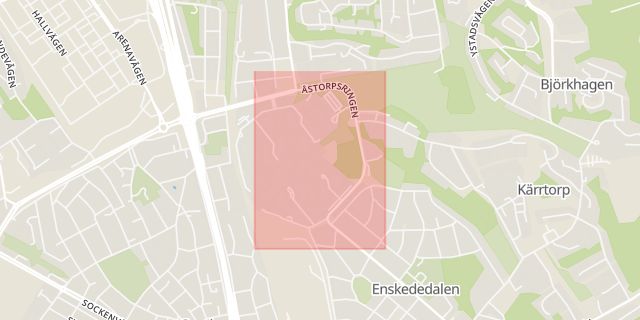 Karta som med röd fyrkant ramar in Gamla Enskede, Åstorpsringen, Stockholm, Stockholms län
