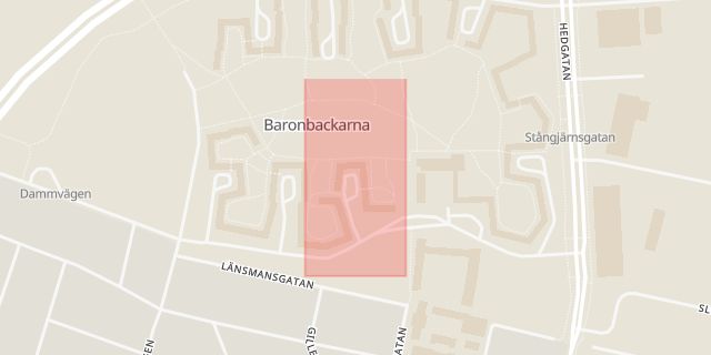 Karta som med röd fyrkant ramar in Baronbackarna, Hedgatan, Holmen, Baronbacken, Örebro, Örebro län