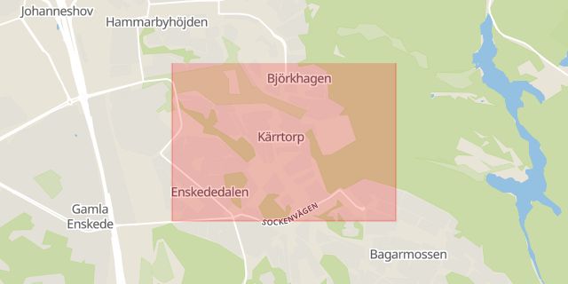 Karta som med röd fyrkant ramar in Kärrtorp, Stockholm, Stockholms län
