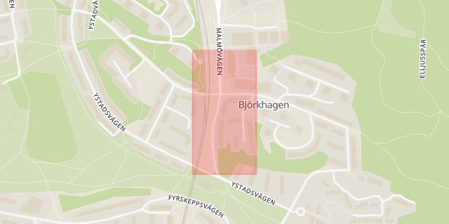 Karta som med röd fyrkant ramar in Björkhagen, Karlskronavägen, Malmövägen, Stockholm, Stockholms län
