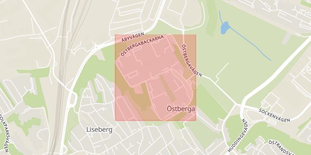 Karta som med röd fyrkant ramar in Östberga, Östbergabackarna, Stockholm, Stockholms län