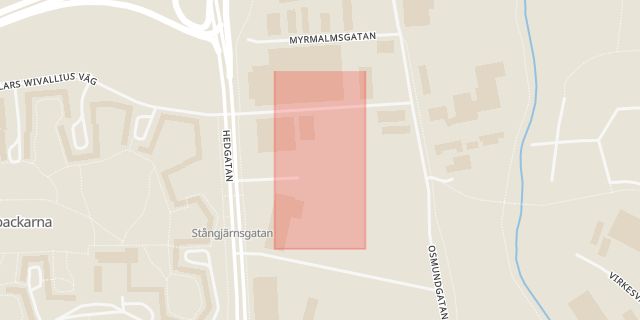 Karta som med röd fyrkant ramar in Smidesgatan, Holmen, Örebro, Örebro län