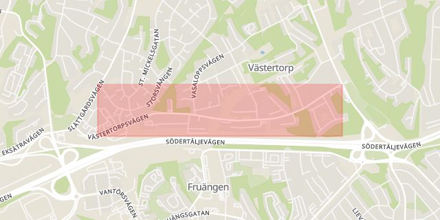 Karta som med röd fyrkant ramar in Västertorp, Västertorpsvägen, Stockholm, Stockholms län