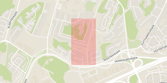Karta som med röd fyrkant ramar in Bredäng, Frimurarvägen, Stockholms län