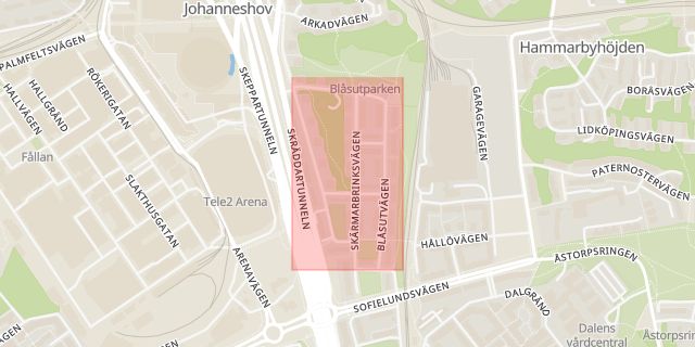 Karta som med röd fyrkant ramar in Blåsut, Stockholms län