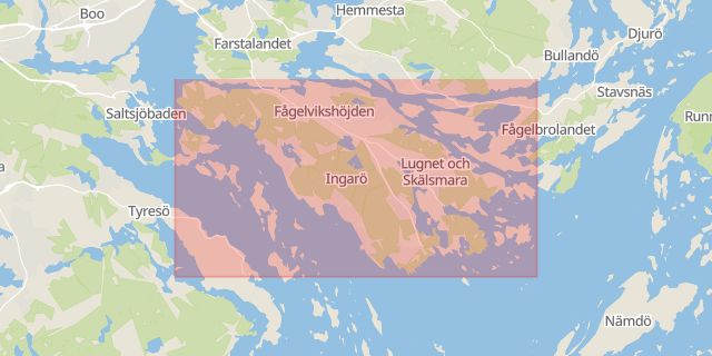 Karta som med röd fyrkant ramar in Ingarö, Värmdö, Stockholms län