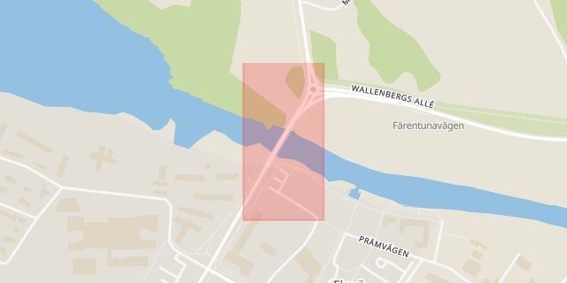 Karta som med röd fyrkant ramar in Tappströmsbron, Ekerö, Stockholms län
