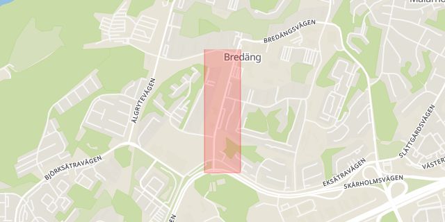 Karta som med röd fyrkant ramar in Bredängs Allé, Stockholm, Stockholms län