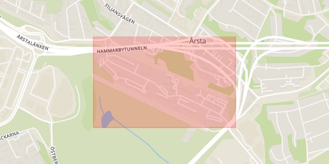 Karta som med röd fyrkant ramar in Sandfjärdsgatan, Hundbiten, Stockholm, Stockholms län