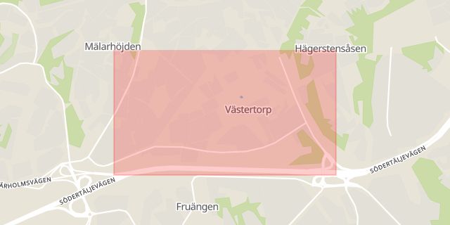 Karta som med röd fyrkant ramar in Västertorp, Hägersten, Stockholm, Stockholms län