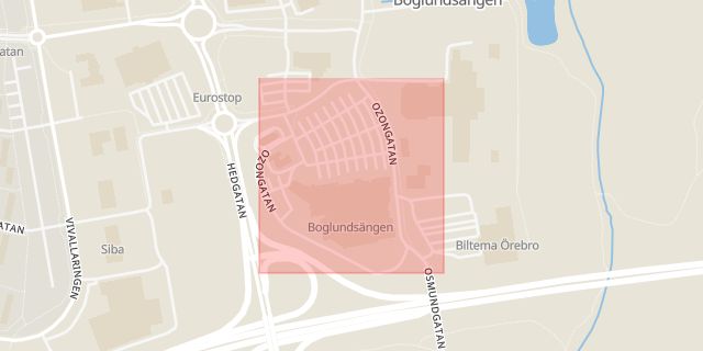 Karta som med röd fyrkant ramar in Biltema, Ozongatan, Örebro, Örebro län
