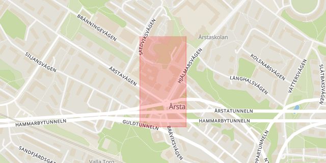 Karta som med röd fyrkant ramar in Årsta Torg, Stockholm, Stockholms län
