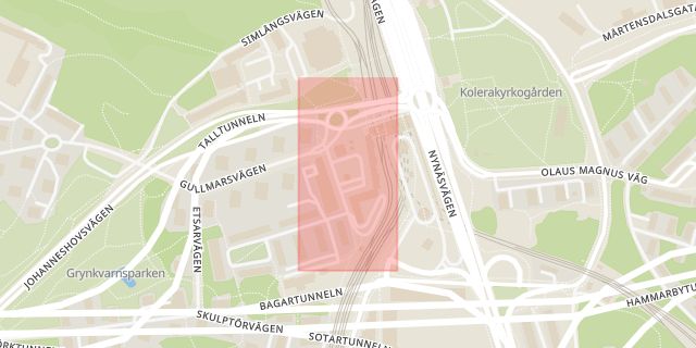 Karta som med röd fyrkant ramar in Johanneshov, Gullmarsplan, Stockholm, Stockholms län