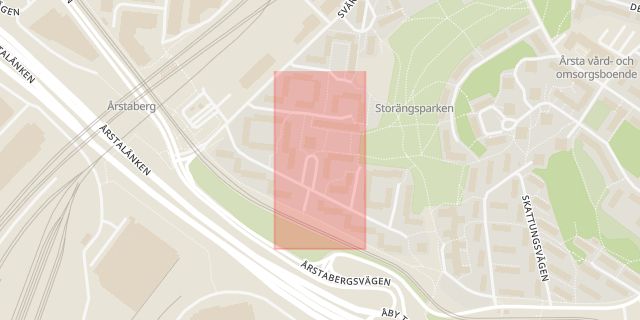 Karta som med röd fyrkant ramar in Skälderviksplan, Årsta, Stockholm, Stockholms län