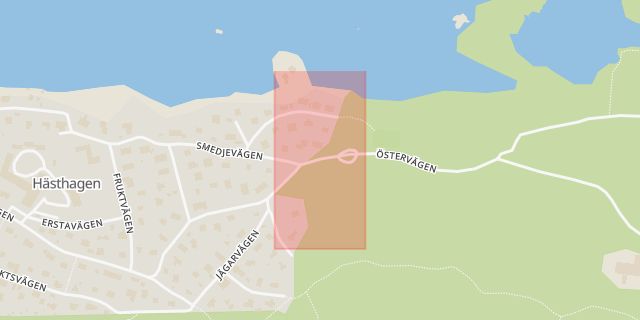Karta som med röd fyrkant ramar in Hästhagen, Östervägen, Hästhagsvägen, Nacka, Stockholms län