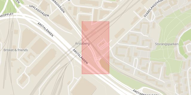 Karta som med röd fyrkant ramar in Årsta, Årstaberg, Stockholm, Stockholms län