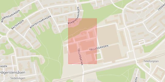 Karta som med röd fyrkant ramar in Midsommarkransen, Snickerigatan, Stockholm, Stockholms län