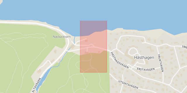 Karta som med röd fyrkant ramar in Hästhagen, Intrånget, Nacka, Stockholms län