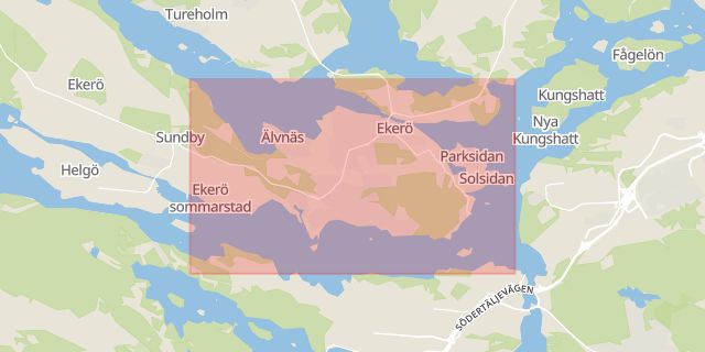 Karta som med röd fyrkant ramar in Tranholmen, Ekerö, Stockholms län