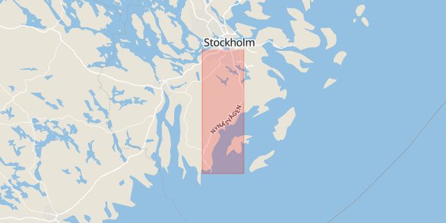 Karta som med röd fyrkant ramar in Nynäsvägen, Haninge, Stockholms län