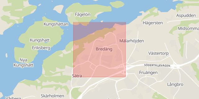 Karta som med röd fyrkant ramar in Bredäng, Stockholms län