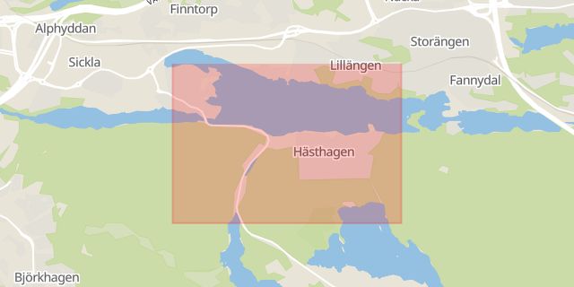 Karta som med röd fyrkant ramar in Hästhagen, Stockholm, Stockholms län