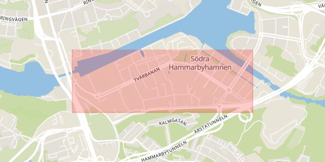Karta som med röd fyrkant ramar in Hammarby Allé, Stockholm, Stockholms län