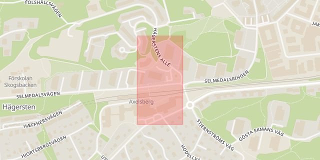Karta som med röd fyrkant ramar in Axelsbergs Centrum, Stockholm, Stockholms län