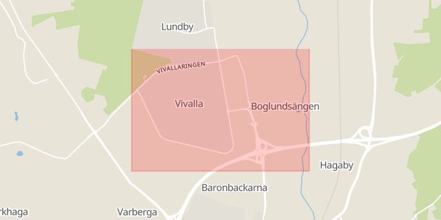 Karta som med röd fyrkant ramar in Vivalla, Örebro, Örebro län