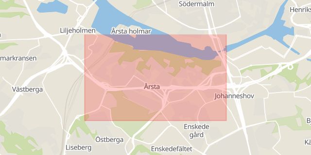 Karta som med röd fyrkant ramar in Årsta, Stockholm, Stockholms län