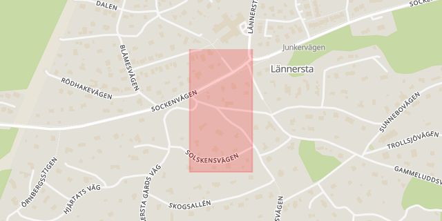 Karta som med röd fyrkant ramar in Lännersta, Nacka, Stockholms län