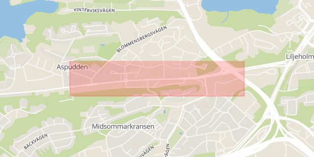 Karta som med röd fyrkant ramar in Midsommarkransen, Hägerstensvägen, Stockholm, Stockholms län