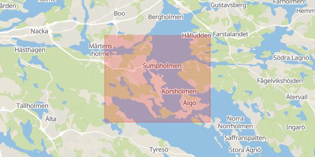 Karta som med röd fyrkant ramar in Saltsjöbaden, Nacka, Stockholms län