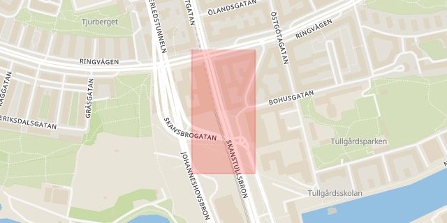Karta som med röd fyrkant ramar in Götgatan, Skanstullsbron, Stockholm, Stockholms län