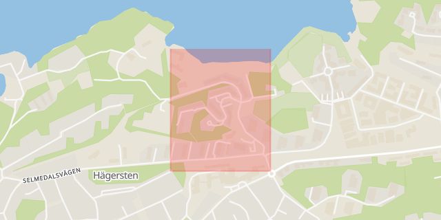 Karta som med röd fyrkant ramar in Hägersten, Hägerstens Allé, Stockholm, Stockholms län
