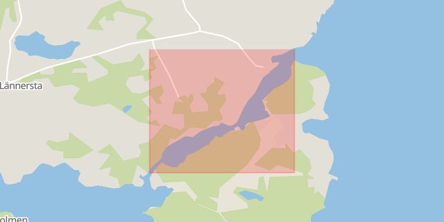 Karta som med röd fyrkant ramar in Baggensstäket, Nacka, Stockholms län