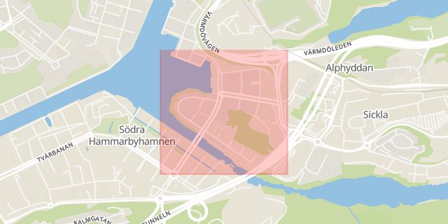 Karta som med röd fyrkant ramar in Hammarby, Stockholm, Stockholms län